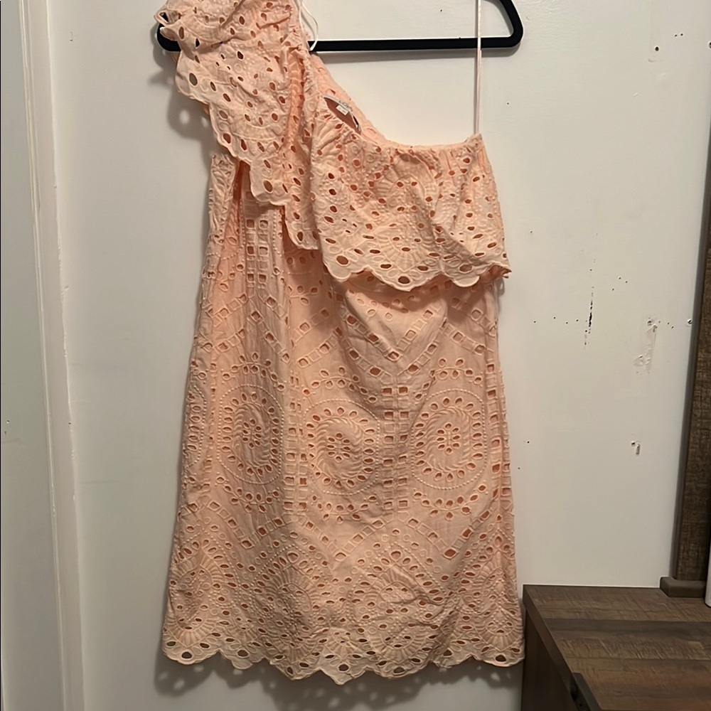 Peach One-Shoulder Eyelet Dress